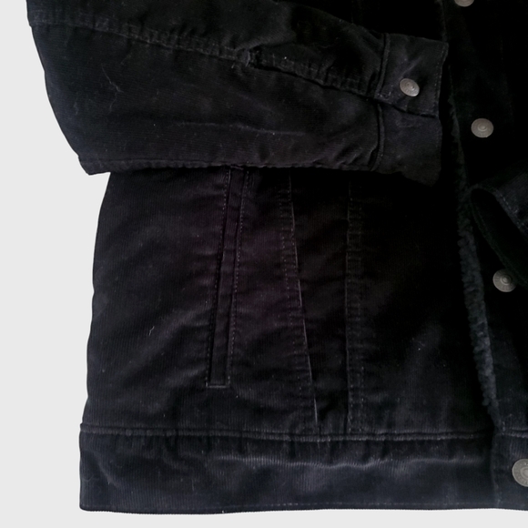 LEVI'S Premium Denim Black Corduroy Sherpa Lined Button Front Trucker‎ Jacket XL - Picture 7 of 9